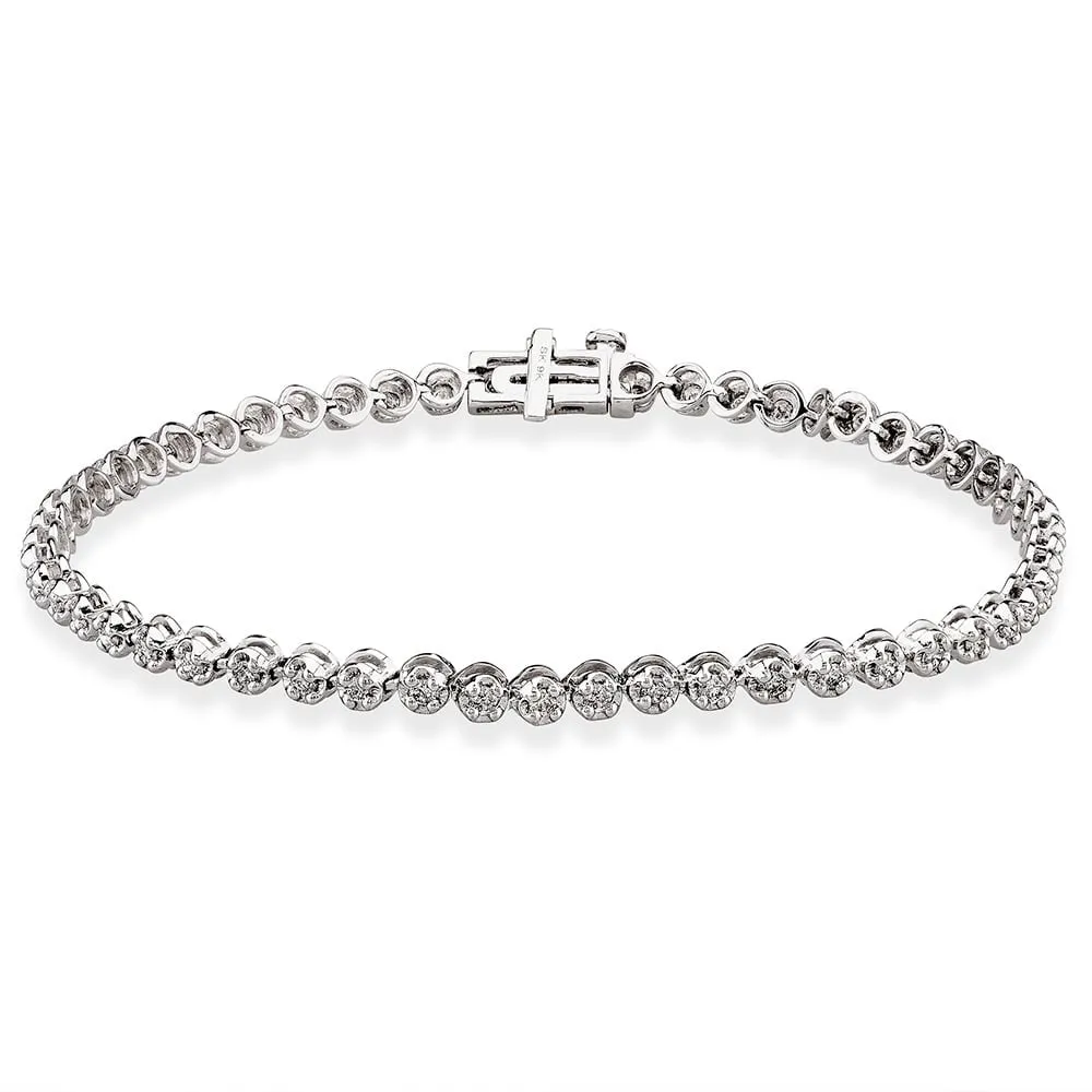 14K White Gold Diamond Tennis Bracelet TDW1.00cts