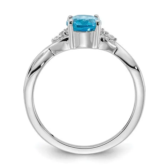 14k White Gold Oval Blue Topaz and Diamond Ring