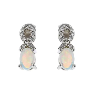 14K White Gold White Opal and Diamond Drop Earrings