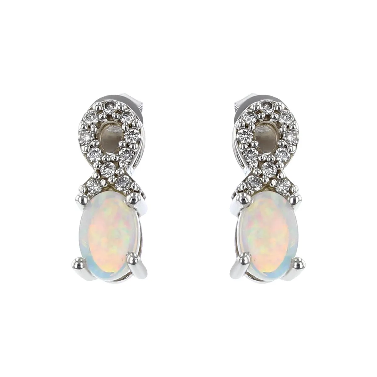 14K White Gold White Opal and Diamond Drop Earrings