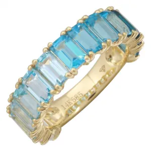 14K Yellow Gold Blue Topaz   White Topaz 3/4 Ombre Ring (LARGE)