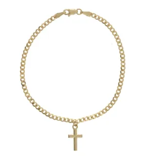 14K Yellow open Curb Link Cross Charm Bracelet