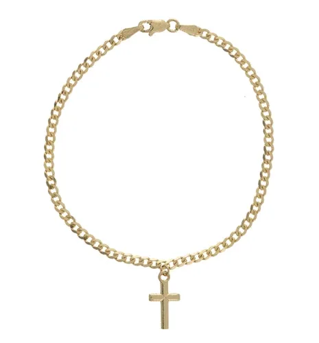 14K Yellow open Curb Link Cross Charm Bracelet