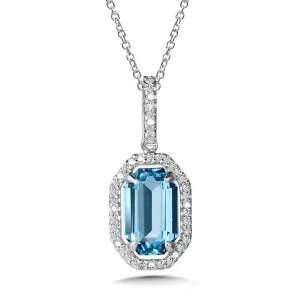 14KW Swiss Blue Topaz Pendant w/ 2 ct Topaz & 0.14 ctw Dia & 18"