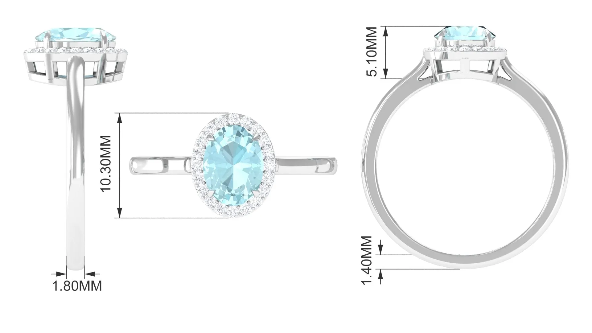 1.50 CT Oval Shape Sky Blue Topaz Engagement Ring with Diamond Halo