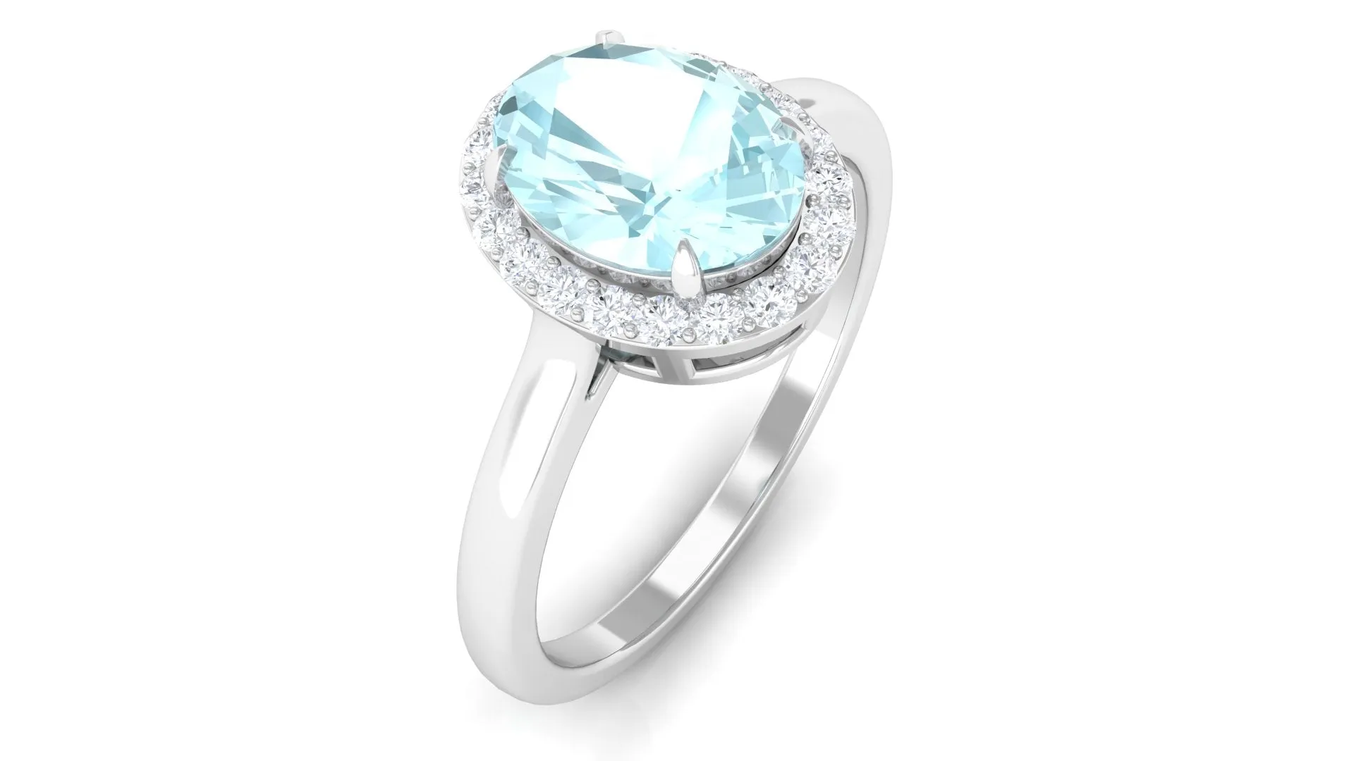 1.50 CT Oval Shape Sky Blue Topaz Engagement Ring with Diamond Halo