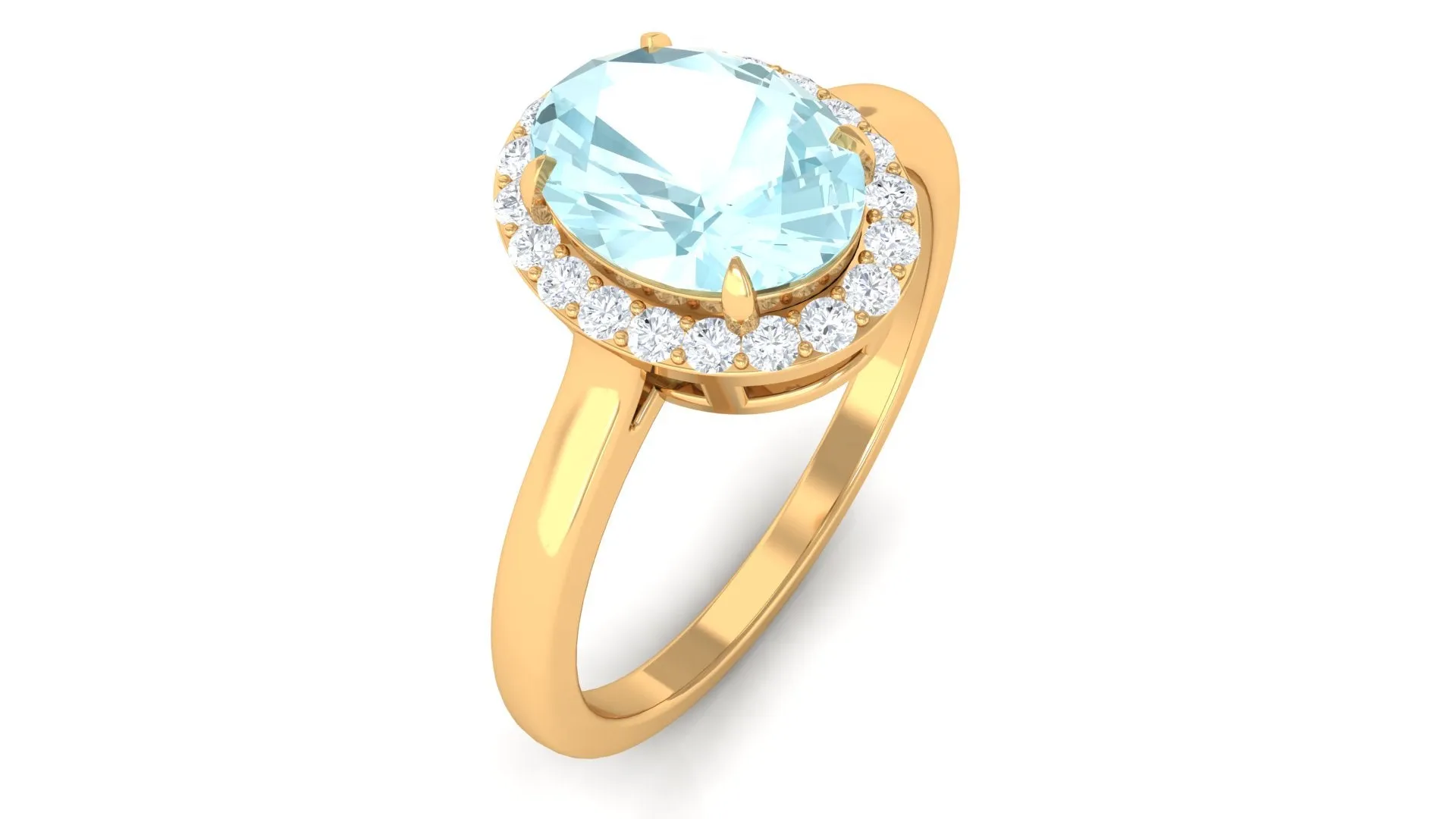 1.50 CT Oval Shape Sky Blue Topaz Engagement Ring with Diamond Halo