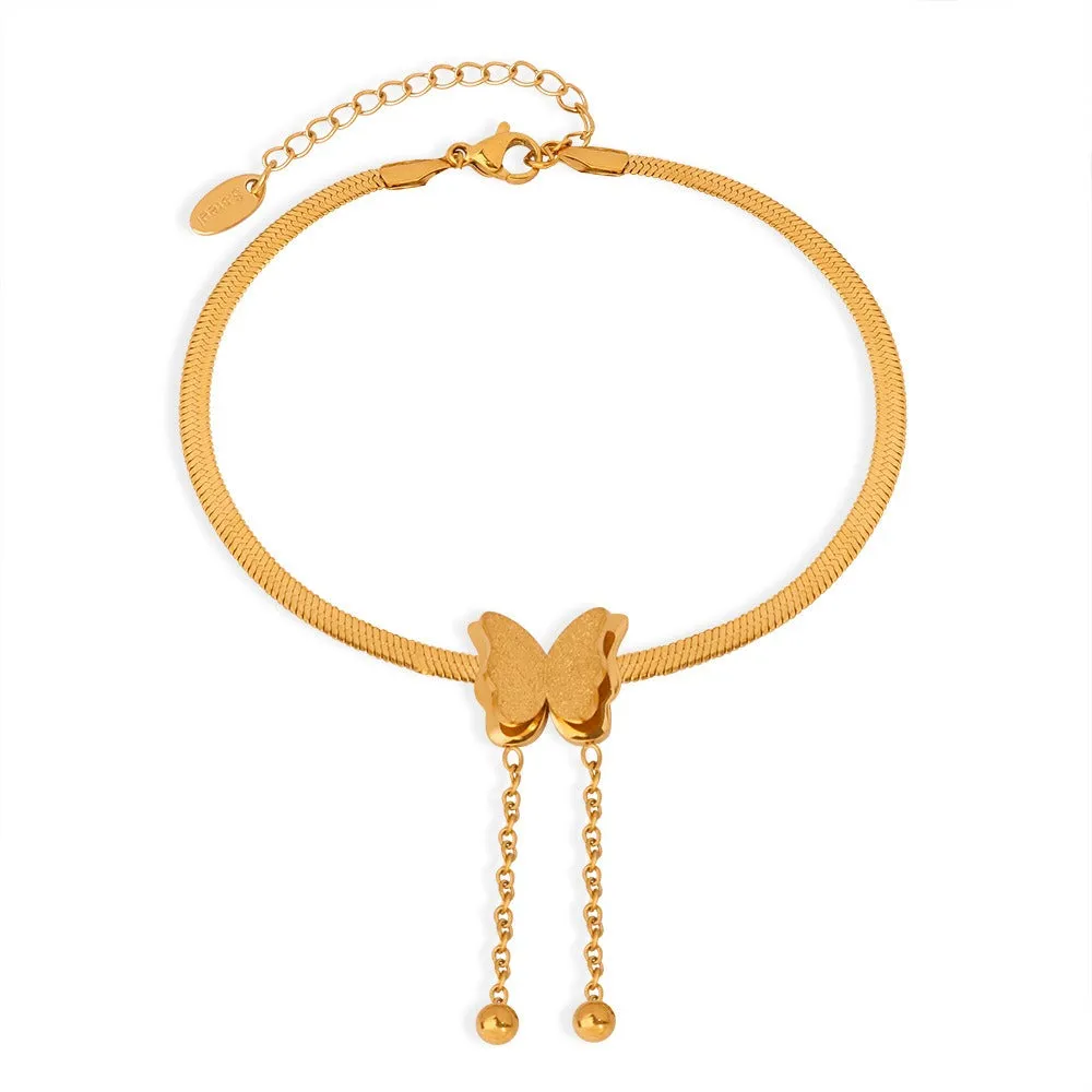 18K gold exquisite and noble butterfly design beach style anklet