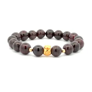 18K Gold Money Bag Lucky Charm Beads Bracelet Gemstones Garnet 8-8.5mm