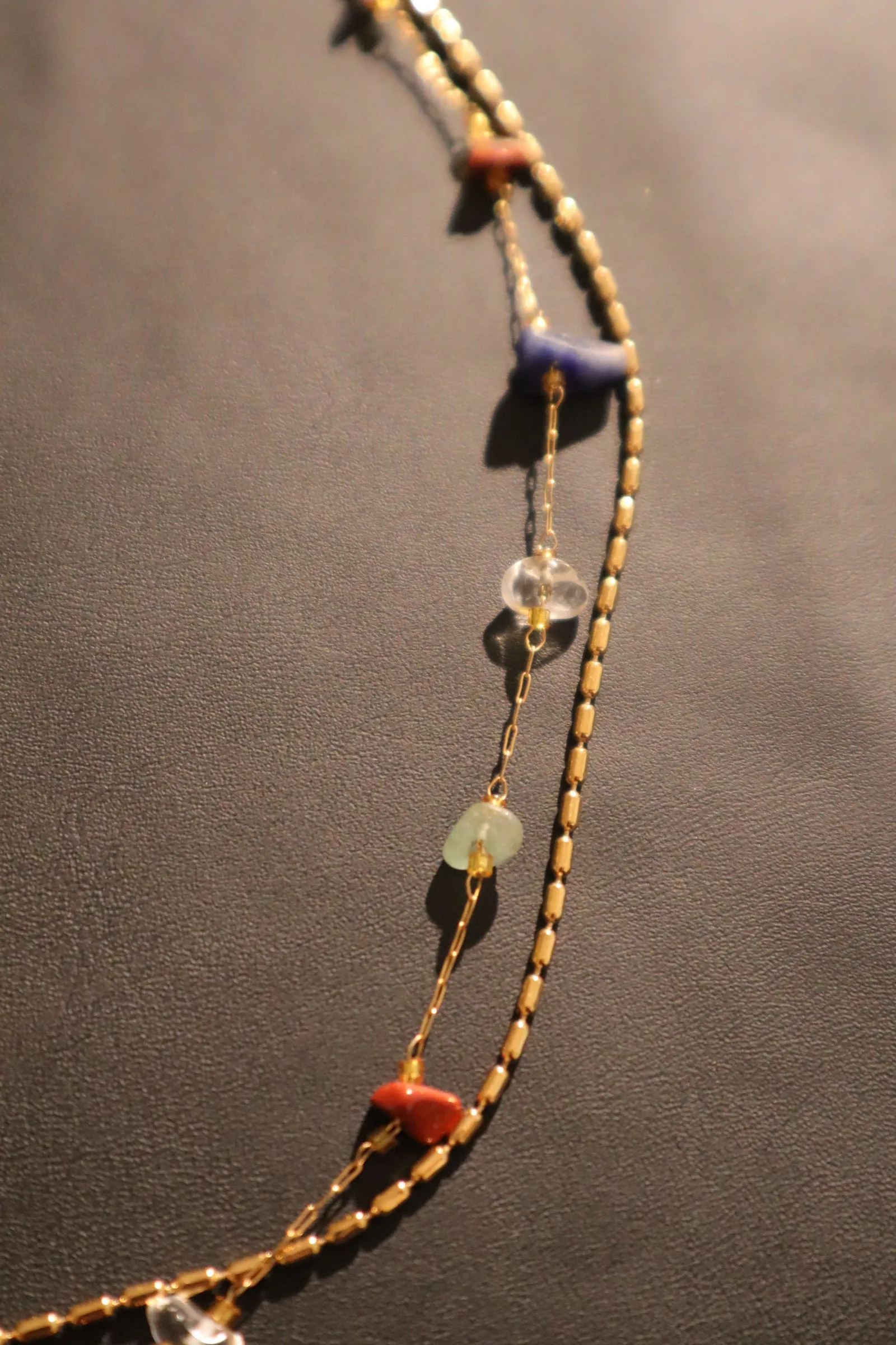 18K Gold Multi Color Natural Jade Necklace