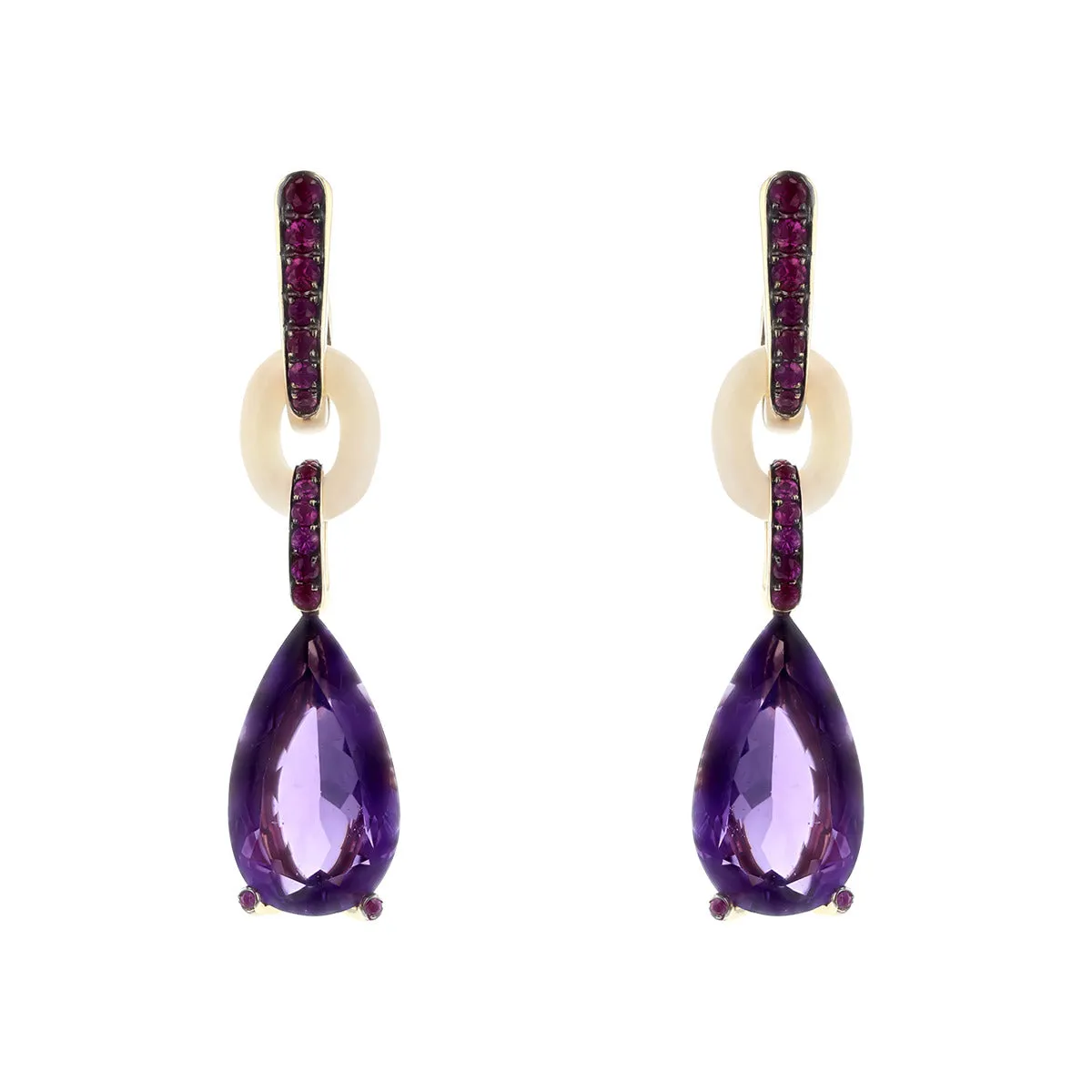 18K Rose Gold Amethyst, Pink Sapphire and Opal Drop Earrings