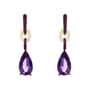 18K Rose Gold Amethyst, Pink Sapphire and Opal Drop Earrings