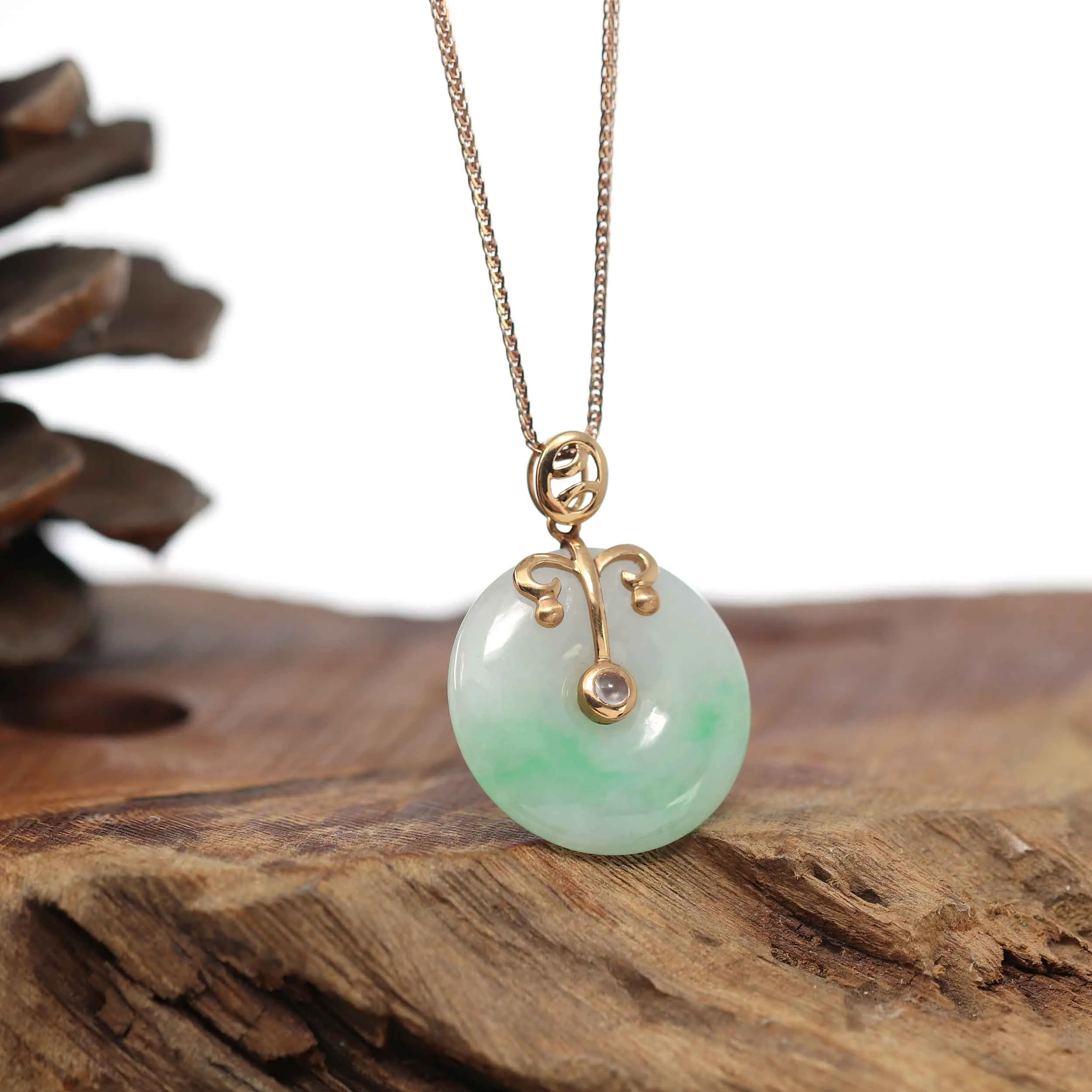 18k Rose Gold Genuine Jadeite Constellation 12 Zodiac Signs (Libra) Necklace Pendant