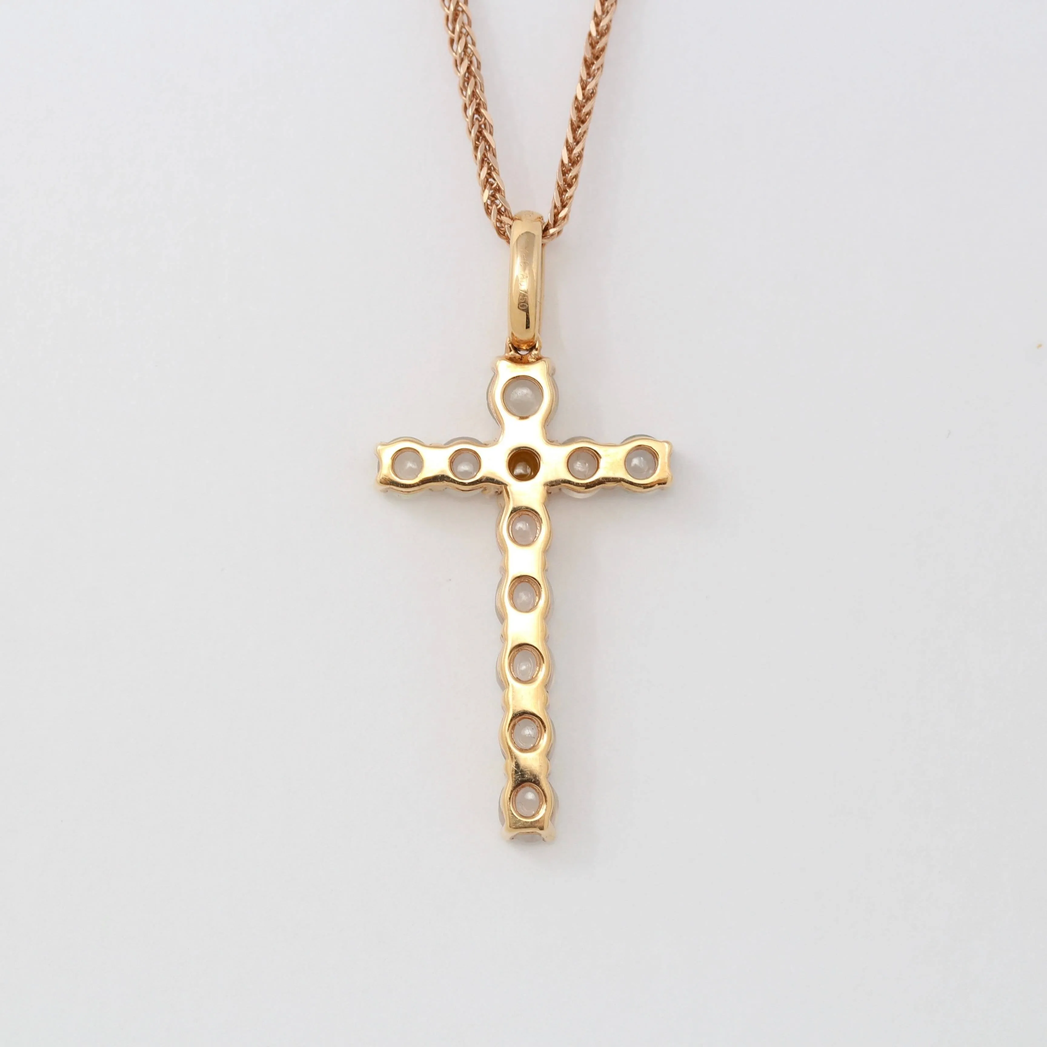 18k Rose Gold White Translucent Burmese Ice & Yellow Jadeite Cross Pendant Necklace