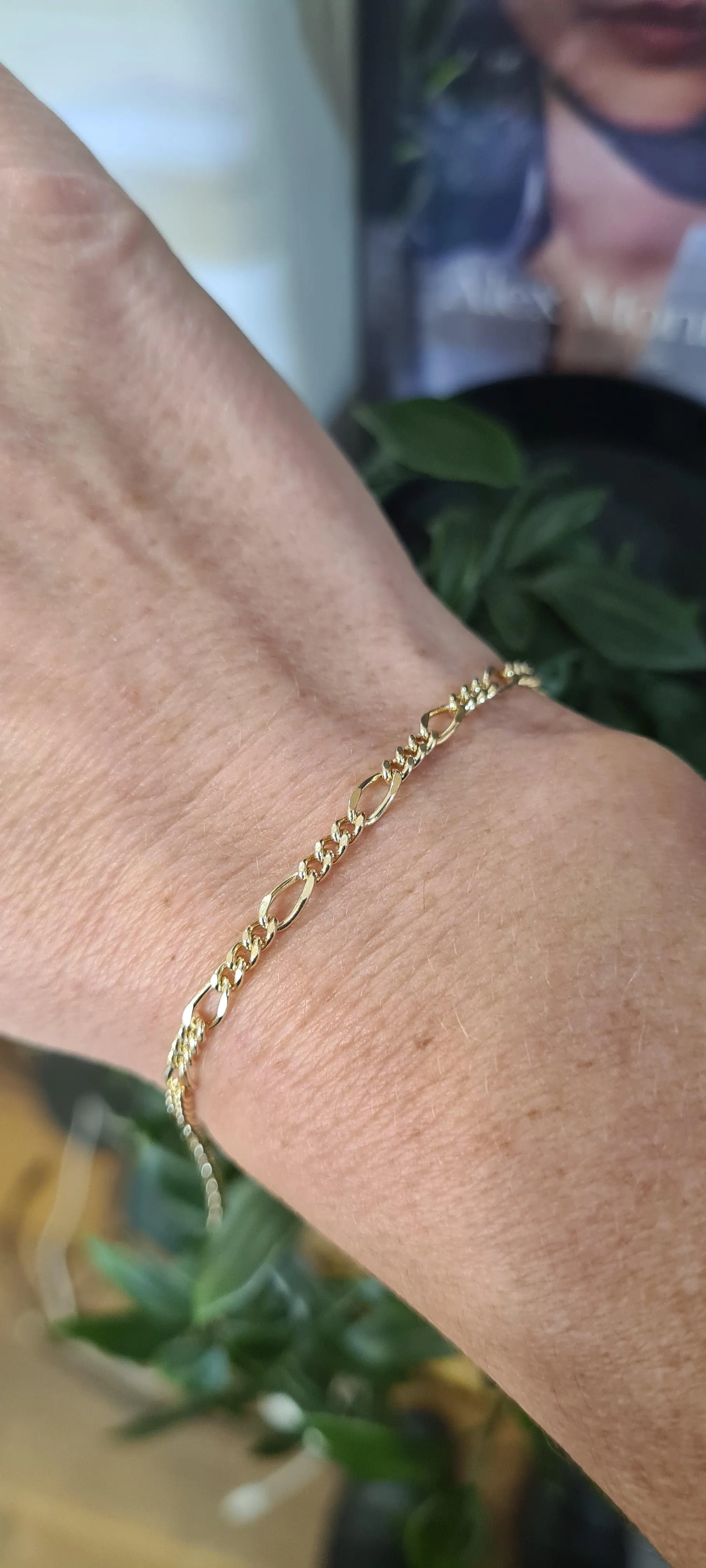 21cm 9ct Gold Figaro Bracelet Chain