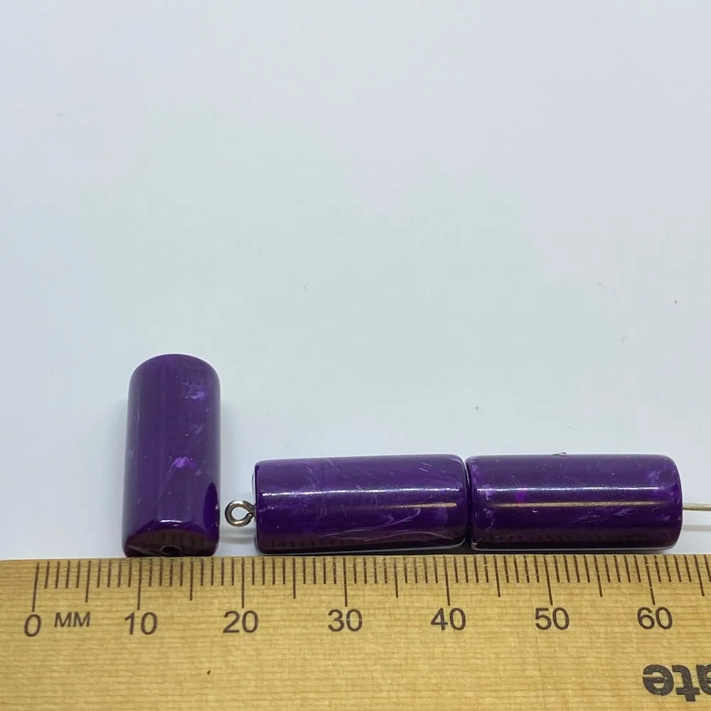 22x10mm Tube (10) - Purple - Vintage Opaque Marbled Effect Beads