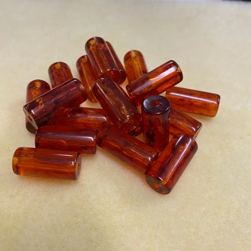 22x10mm Tube Beads (10) - Cherry - Amber Look Vintage Beads