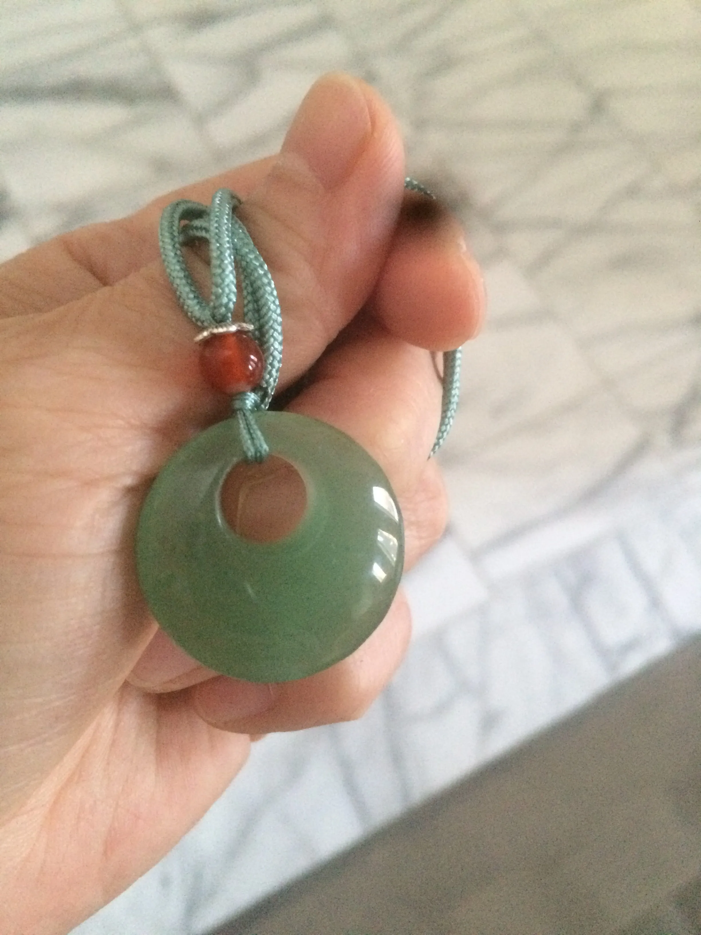 24.6mm Certified 100% natural green aventurine jade (东陵玉) necklace m41 (add-on item.)