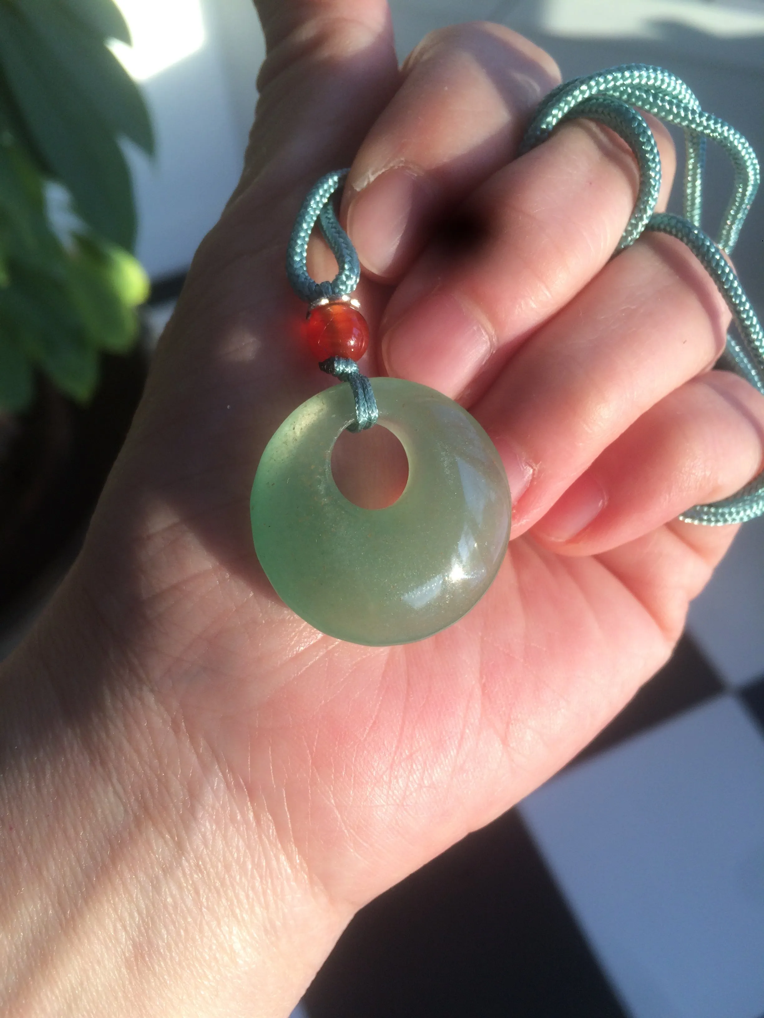 24.6mm Certified 100% natural green aventurine jade (东陵玉) necklace m41 (add-on item.)