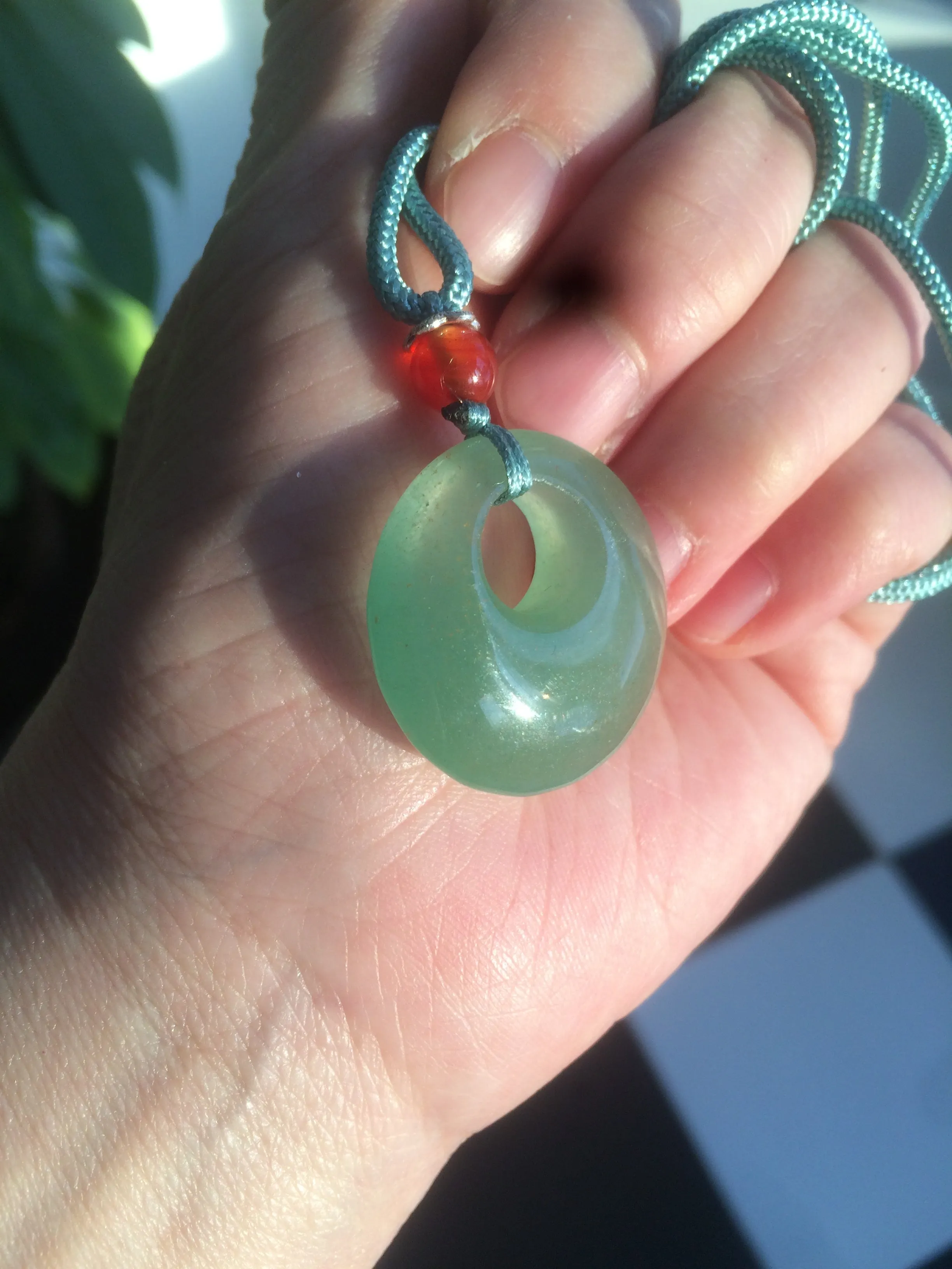 24.6mm Certified 100% natural green aventurine jade (东陵玉) necklace m41 (add-on item.)