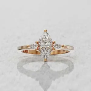 2.5 ct teardrop pear cut marquise Moissanite engagement ring Solid 14K Rose gold