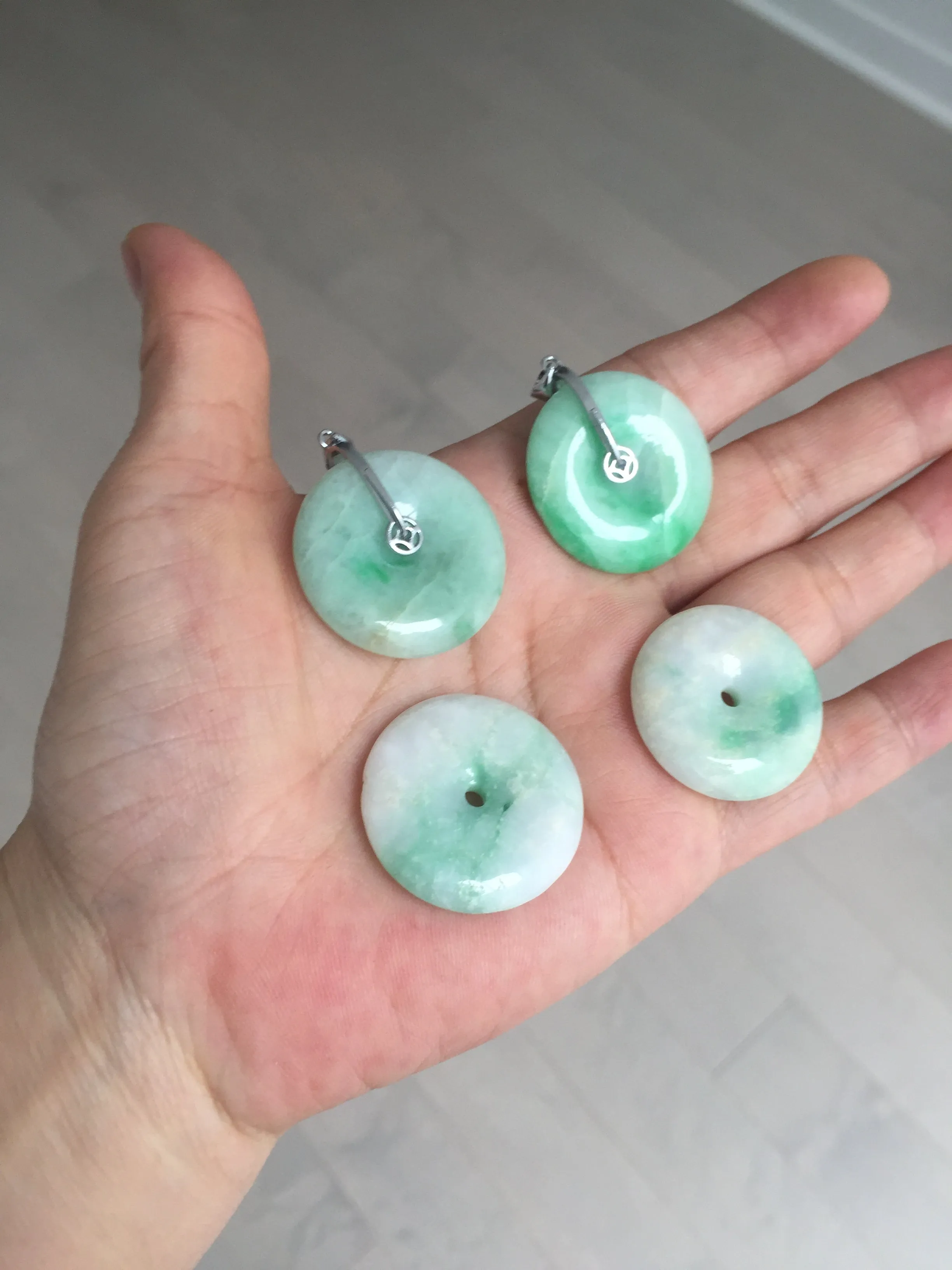 26-28mm Type A 100% Natural sunny green yellow Jadeite Jade Safety Guardian Button donuts Pendant group BP96