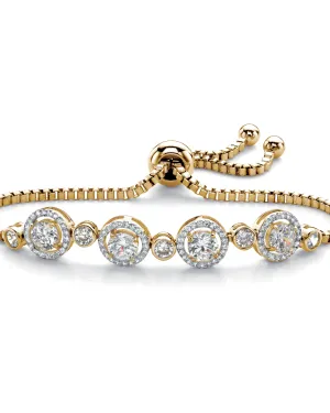 2.92 Cttw. Gold-Plated Cubic Zirconia Adjustable Halo Slider Bracelet 9" | White