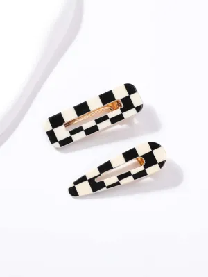 2pcs Checkered Print Hair Clip for Women Barrette Styling Hair Accessories