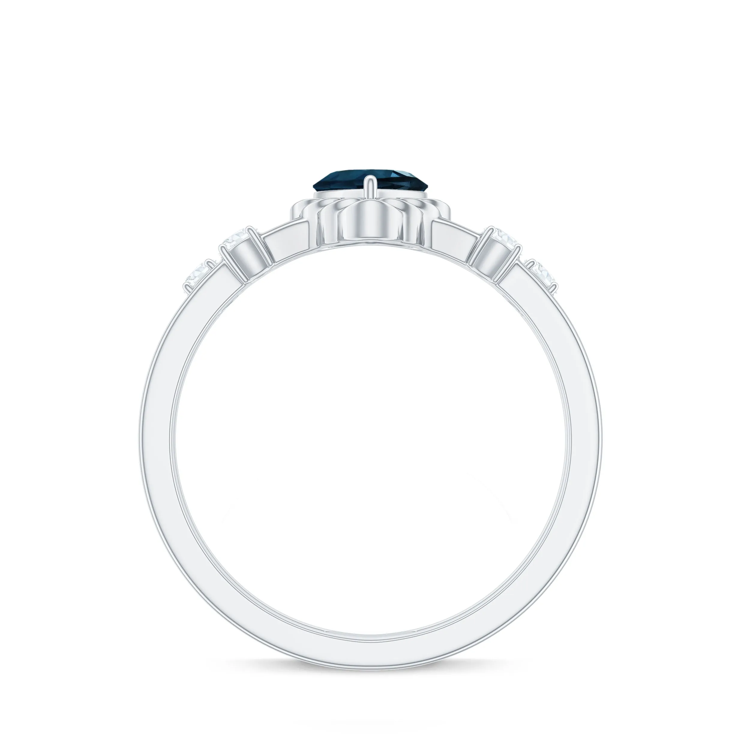 3/4 CT Heart Shape London Blue Topaz Double Band Ring with Diamond