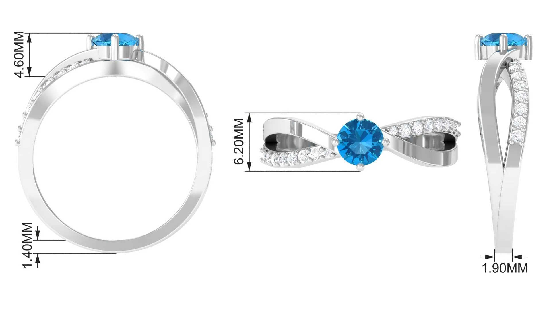 3/4 CT Swiss Blue Topaz Solitaire and Diamond Infinity Ring