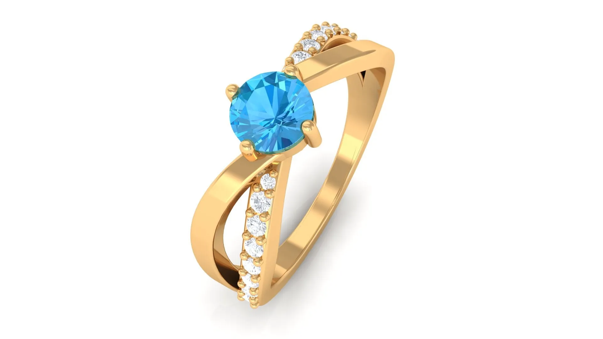 3/4 CT Swiss Blue Topaz Solitaire and Diamond Infinity Ring