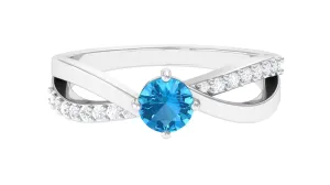 3/4 CT Swiss Blue Topaz Solitaire and Diamond Infinity Ring