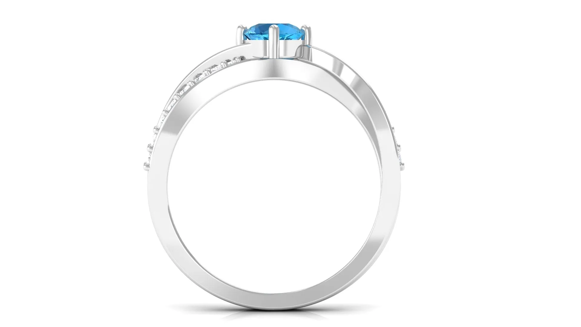 3/4 CT Swiss Blue Topaz Solitaire and Diamond Infinity Ring