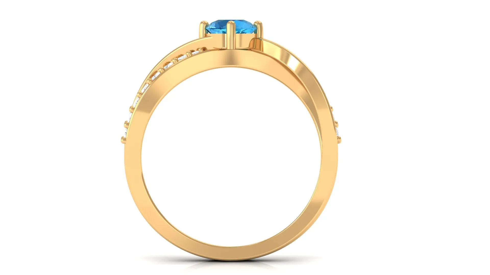 3/4 CT Swiss Blue Topaz Solitaire and Diamond Infinity Ring