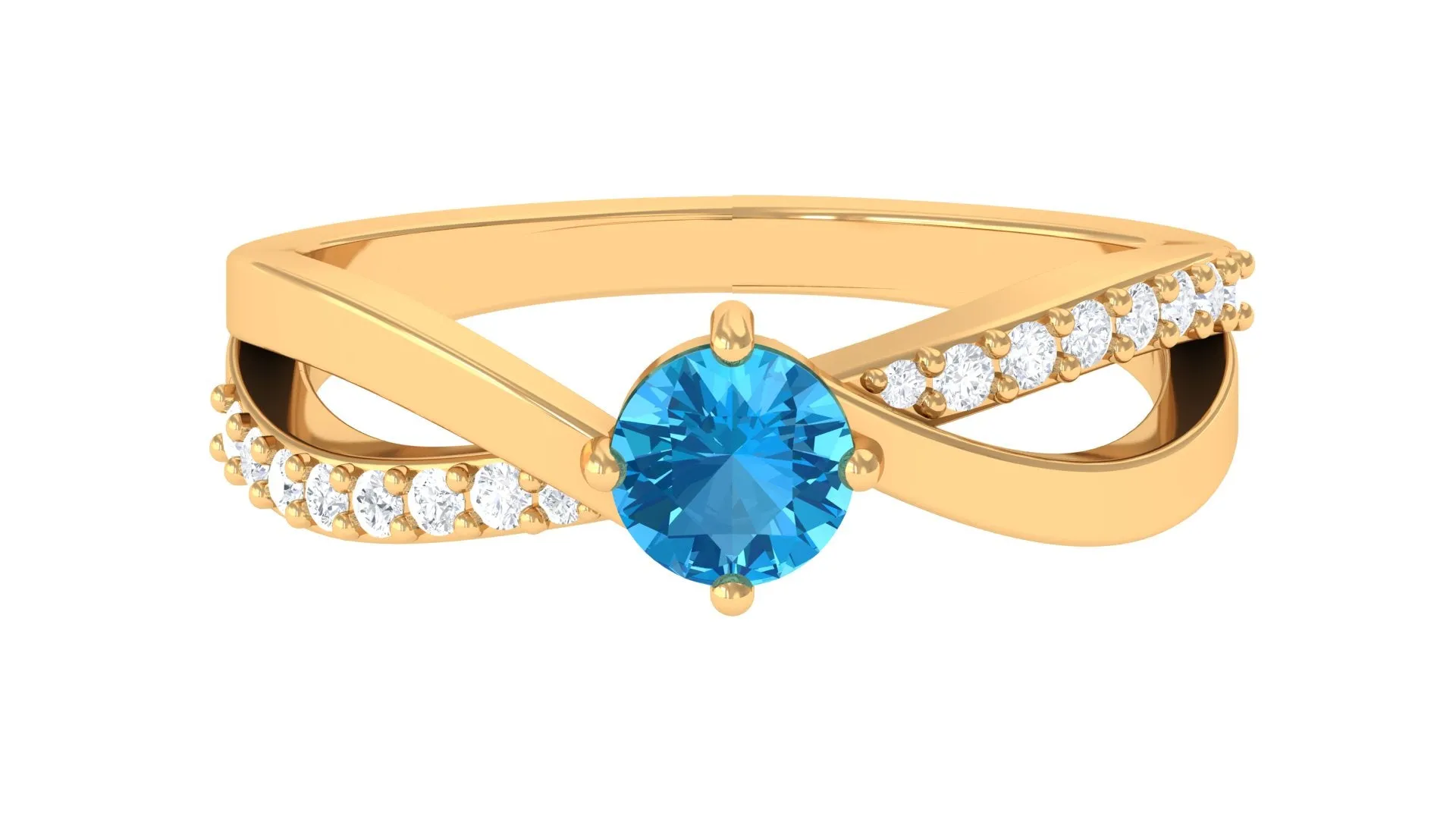 3/4 CT Swiss Blue Topaz Solitaire and Diamond Infinity Ring