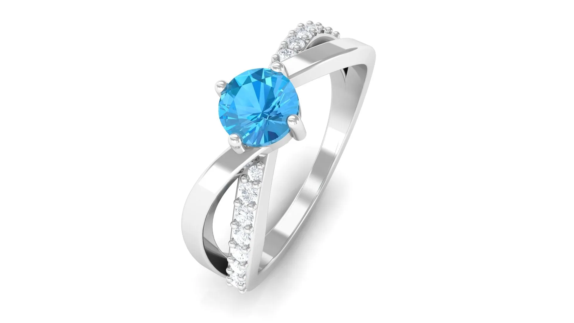 3/4 CT Swiss Blue Topaz Solitaire and Diamond Infinity Ring