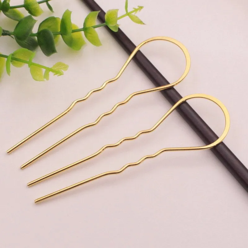 3x10.5cm Metal U-Shape Wavy Hair Fork Pin Hairpin Slide Bun Holder Stick Barette Cheveux Chignon Pick Arch Decoration Long Hair Accessories