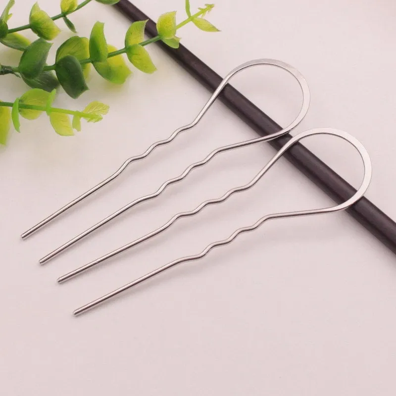 3x10.5cm Metal U-Shape Wavy Hair Fork Pin Hairpin Slide Bun Holder Stick Barette Cheveux Chignon Pick Arch Decoration Long Hair Accessories
