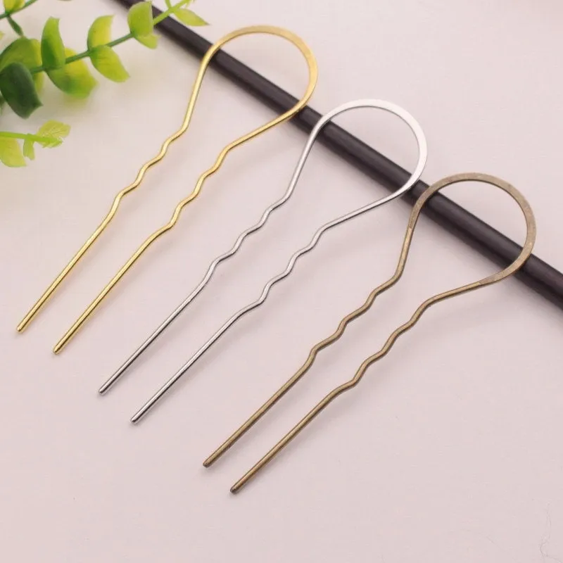 3x10.5cm Metal U-Shape Wavy Hair Fork Pin Hairpin Slide Bun Holder Stick Barette Cheveux Chignon Pick Arch Decoration Long Hair Accessories