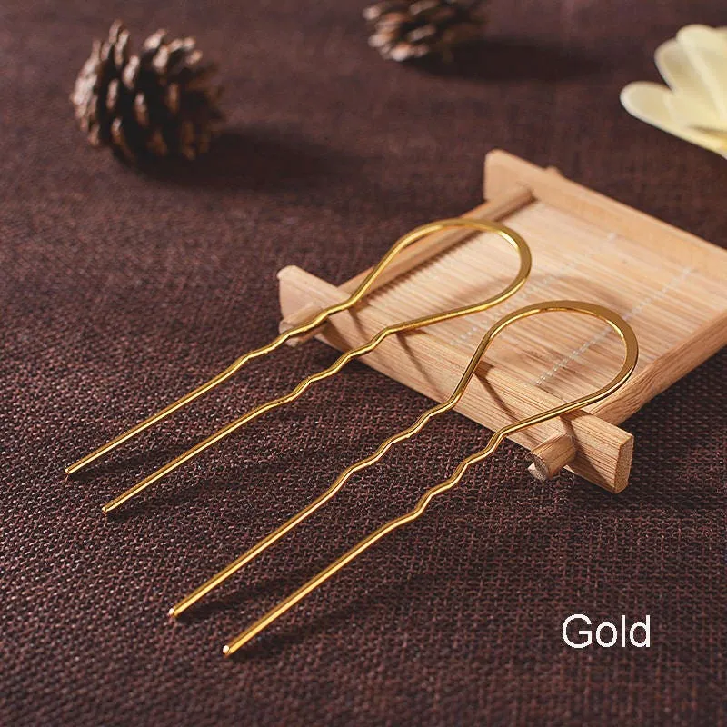 3x10.5cm Metal U-Shape Wavy Hair Fork Pin Hairpin Slide Bun Holder Stick Barette Cheveux Chignon Pick Arch Decoration Long Hair Accessories