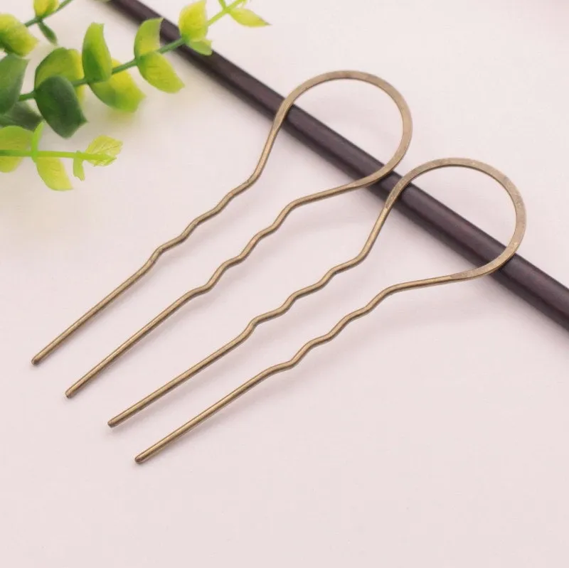 3x10.5cm Metal U-Shape Wavy Hair Fork Pin Hairpin Slide Bun Holder Stick Barette Cheveux Chignon Pick Arch Decoration Long Hair Accessories