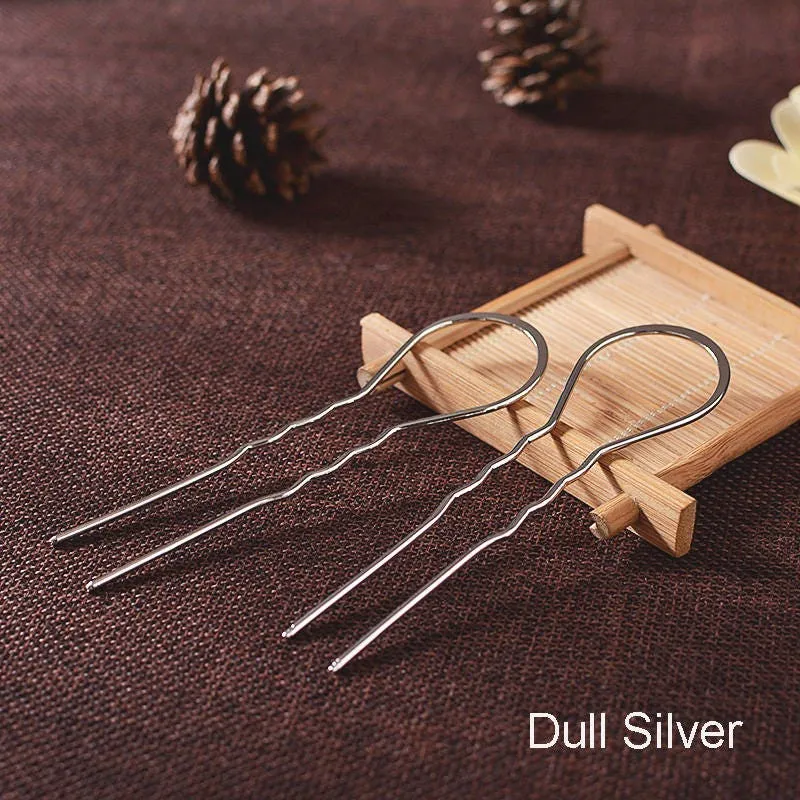 3x10.5cm Metal U-Shape Wavy Hair Fork Pin Hairpin Slide Bun Holder Stick Barette Cheveux Chignon Pick Arch Decoration Long Hair Accessories