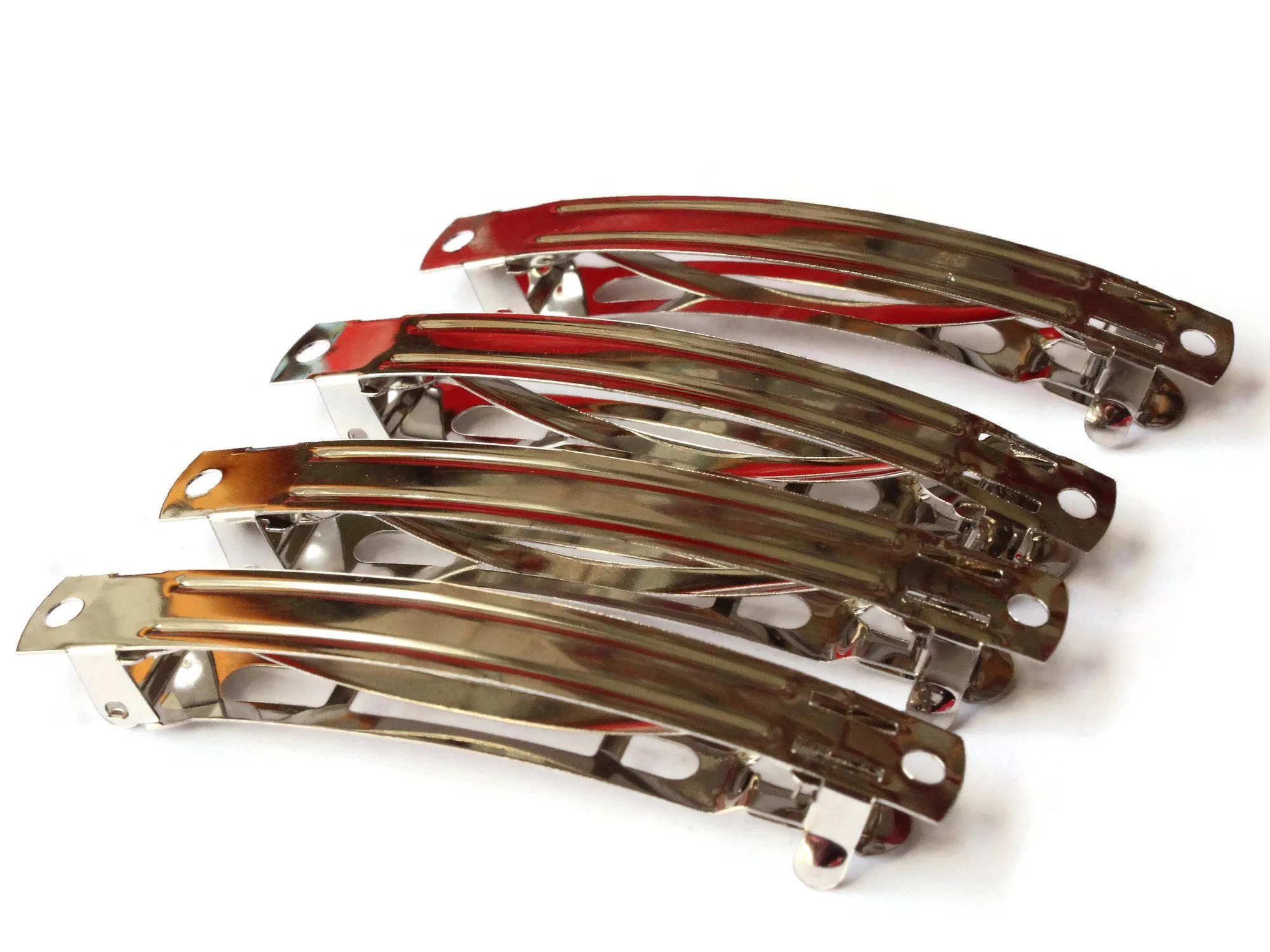 4 80mm Vintage French Barrettes - Nickel Plated Steel Hair Clips
