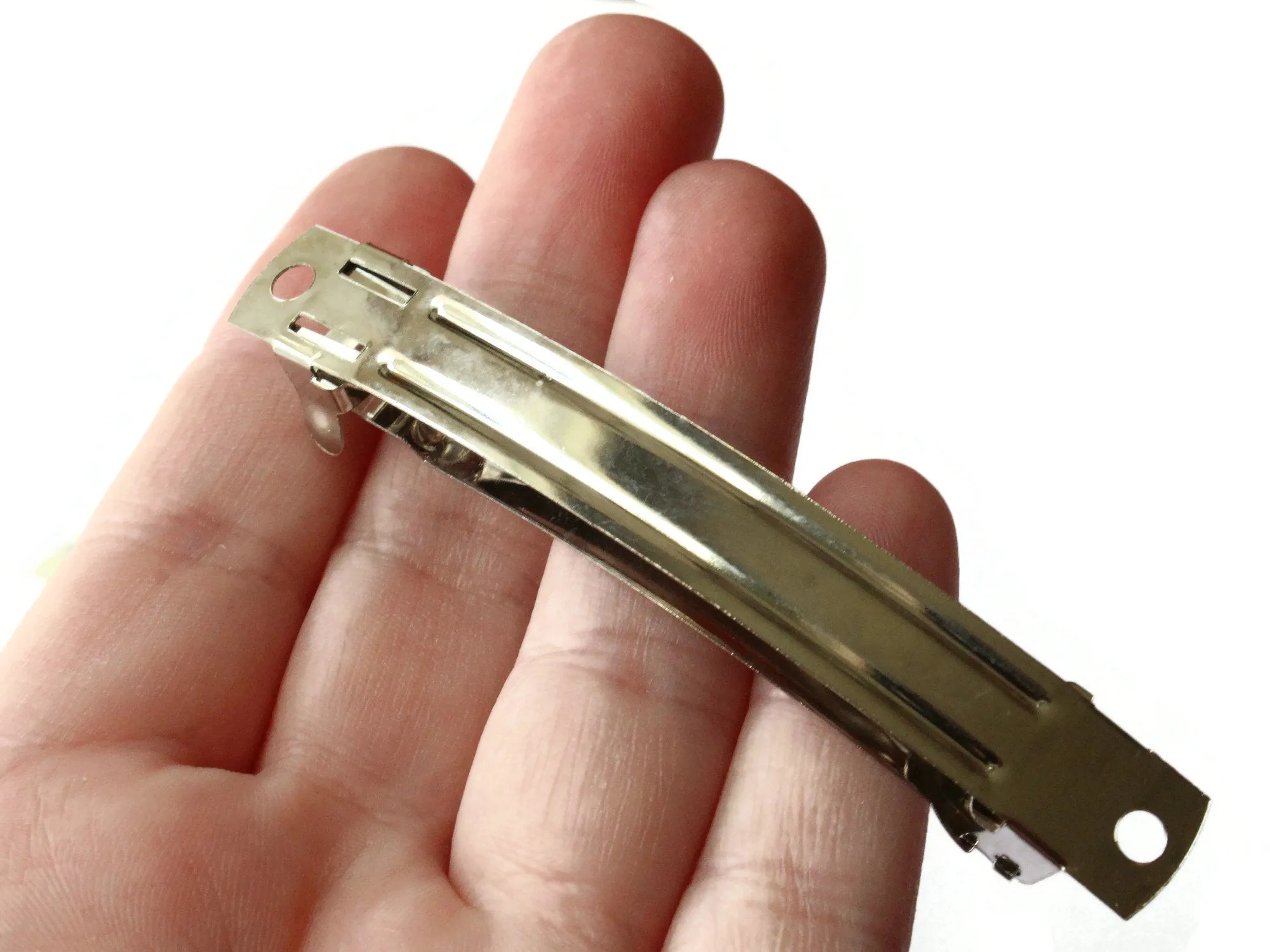 4 80mm Vintage French Barrettes - Nickel Plated Steel Hair Clips