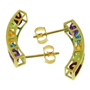 4.5 Carat 14K Solid Yellow Gold Earrings Natural Multi Gemstones