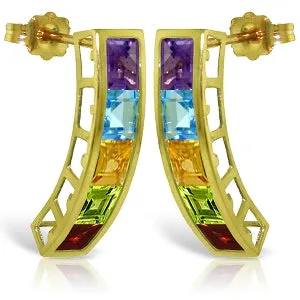 4.5 Carat 14K Solid Yellow Gold Earrings Natural Multi Gemstones