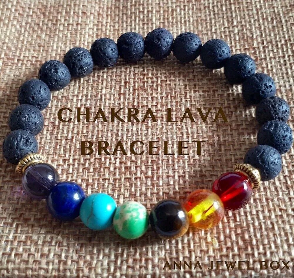 7 Crystal Bead Natural Lava Chakra Bracelet