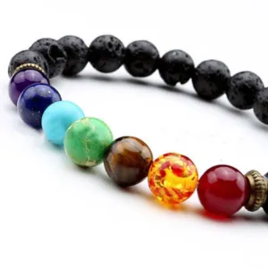 7 Crystal Bead Natural Lava Chakra Bracelet