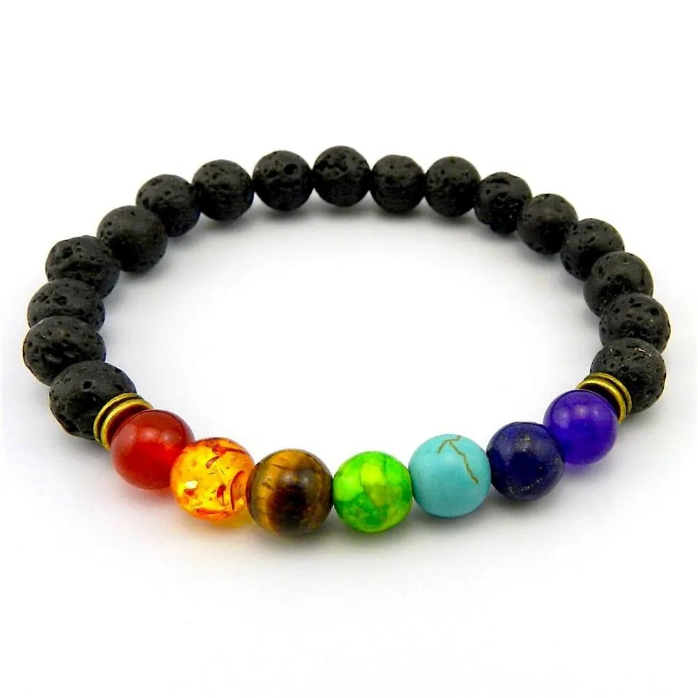 7 Crystal Bead Natural Lava Chakra Bracelet