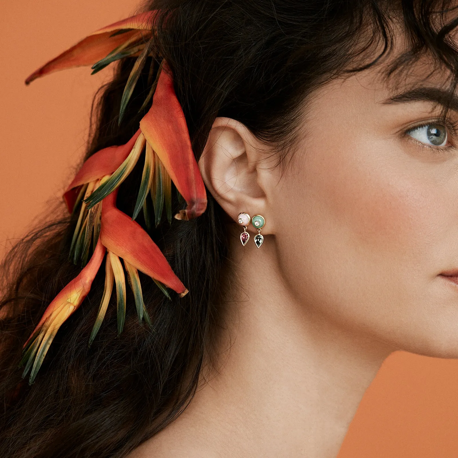 Amazonia Uirapuru Earrings - Pink Opal and Rubellite